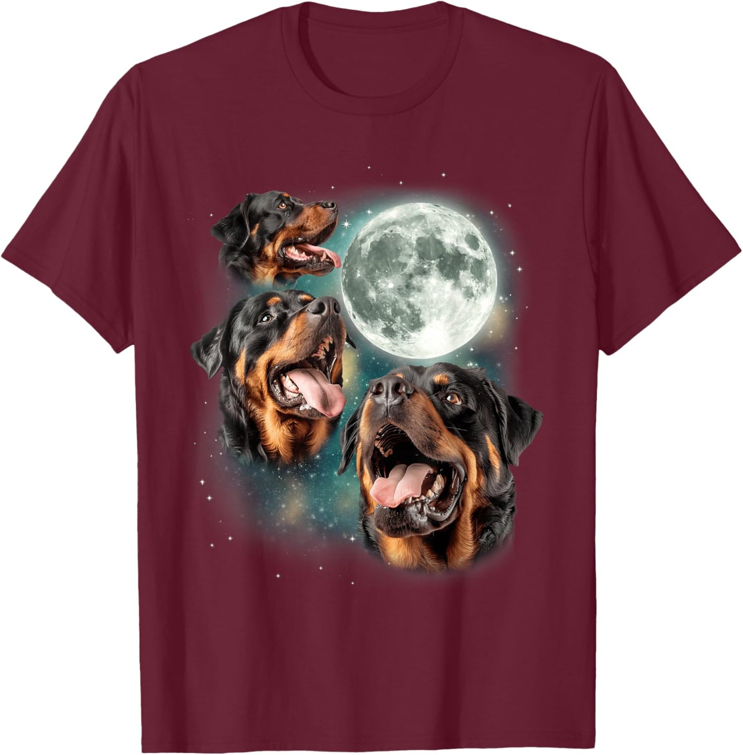 Three Rottweiler Moon | Rottie Lovers 3 Howling Dogs T-Shirt - T-Shirt | Maroon