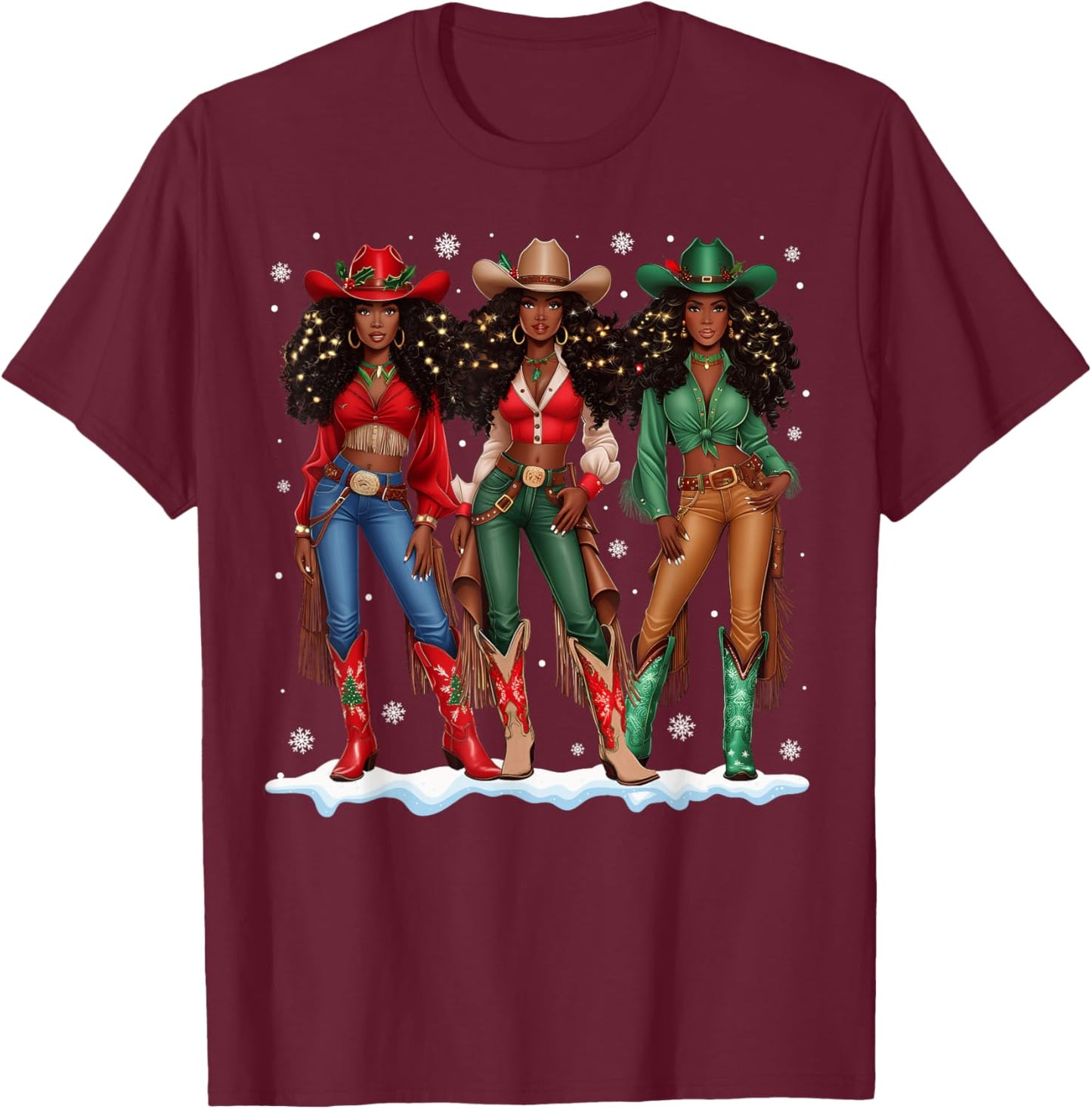 Howdy Retro Western Black Cowgirl African Merry Christmas T-Shirt - T-Shirt | Maroon