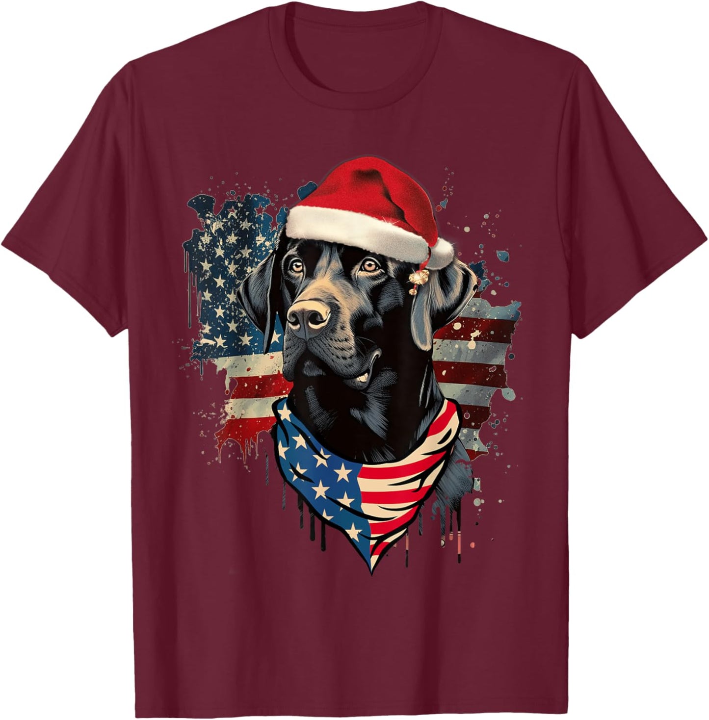 Retro Black Labrador Vintage Santa Christmas Tree Dog Xmas Men Women Kids T-Shirt - T-Shirt | Maroon