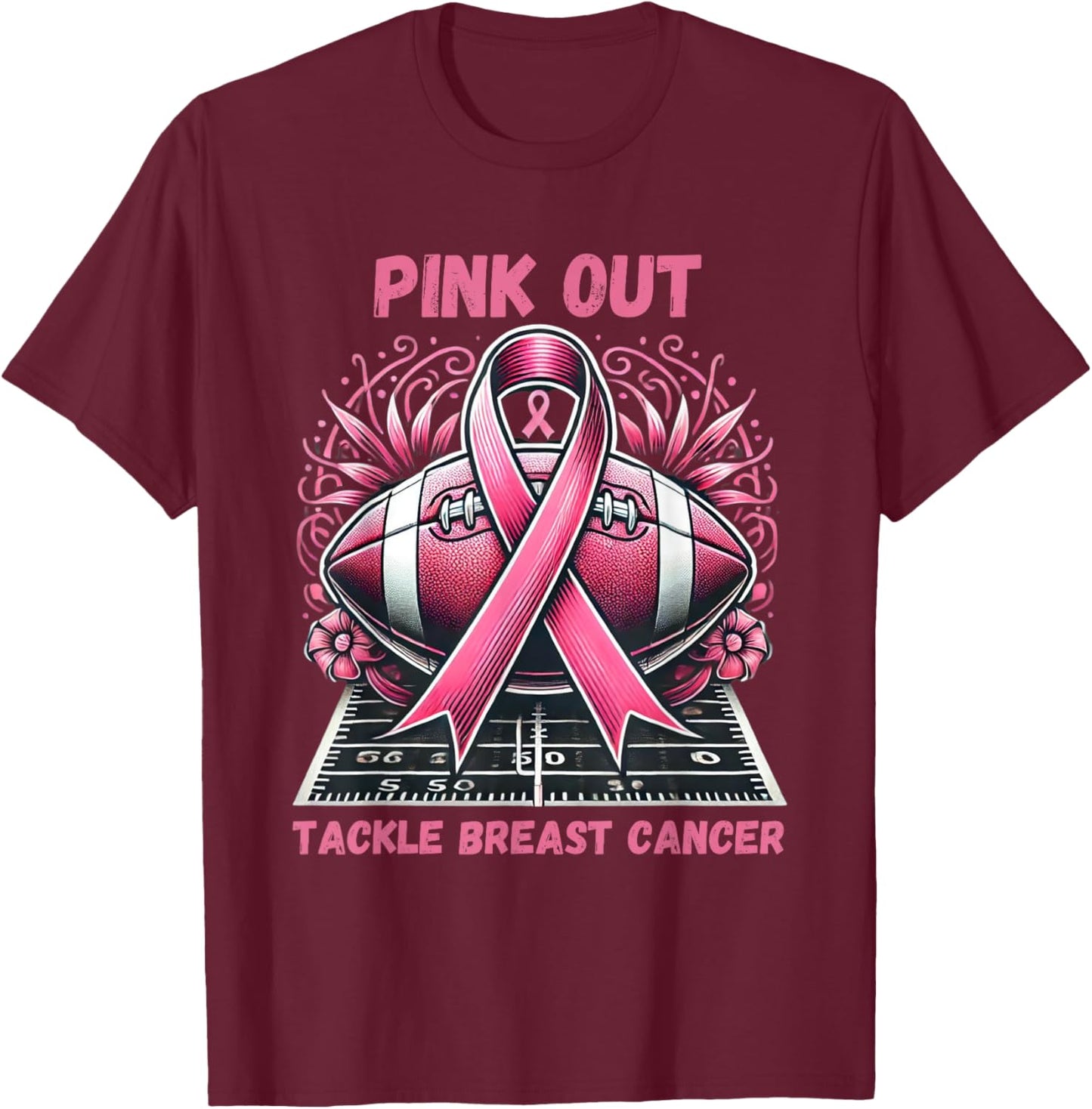 Pink Out Tackle Breast Cancer Awareness American Football T-Shirt - T-Shirt | Maroon
