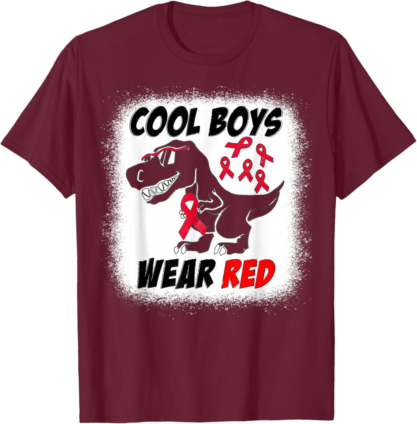 Cool Boys Wear Red For Red Ribbon Week T-Rex Dino Boys Kids T-Shirt - T-Shirt | Maroon