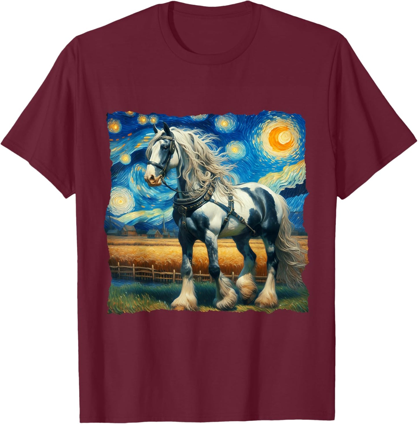 Belgian Draft Starry Night Belgian Draft Horse T-Shirt - T-Shirt | Maroon