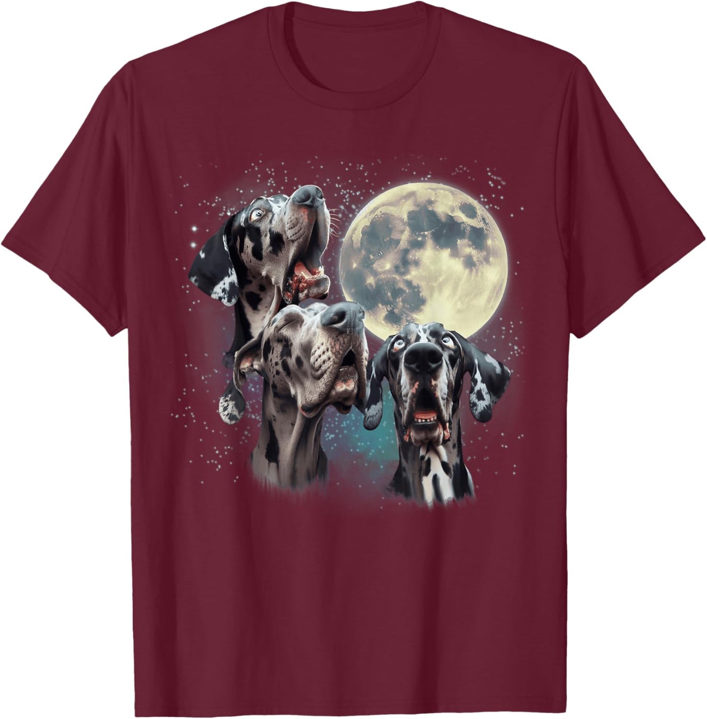 Funny Three Dog Moon, 3 Great Dane Merle Natural, Weird Meme Women Kids T-Shirt - T-Shirt | Maroon