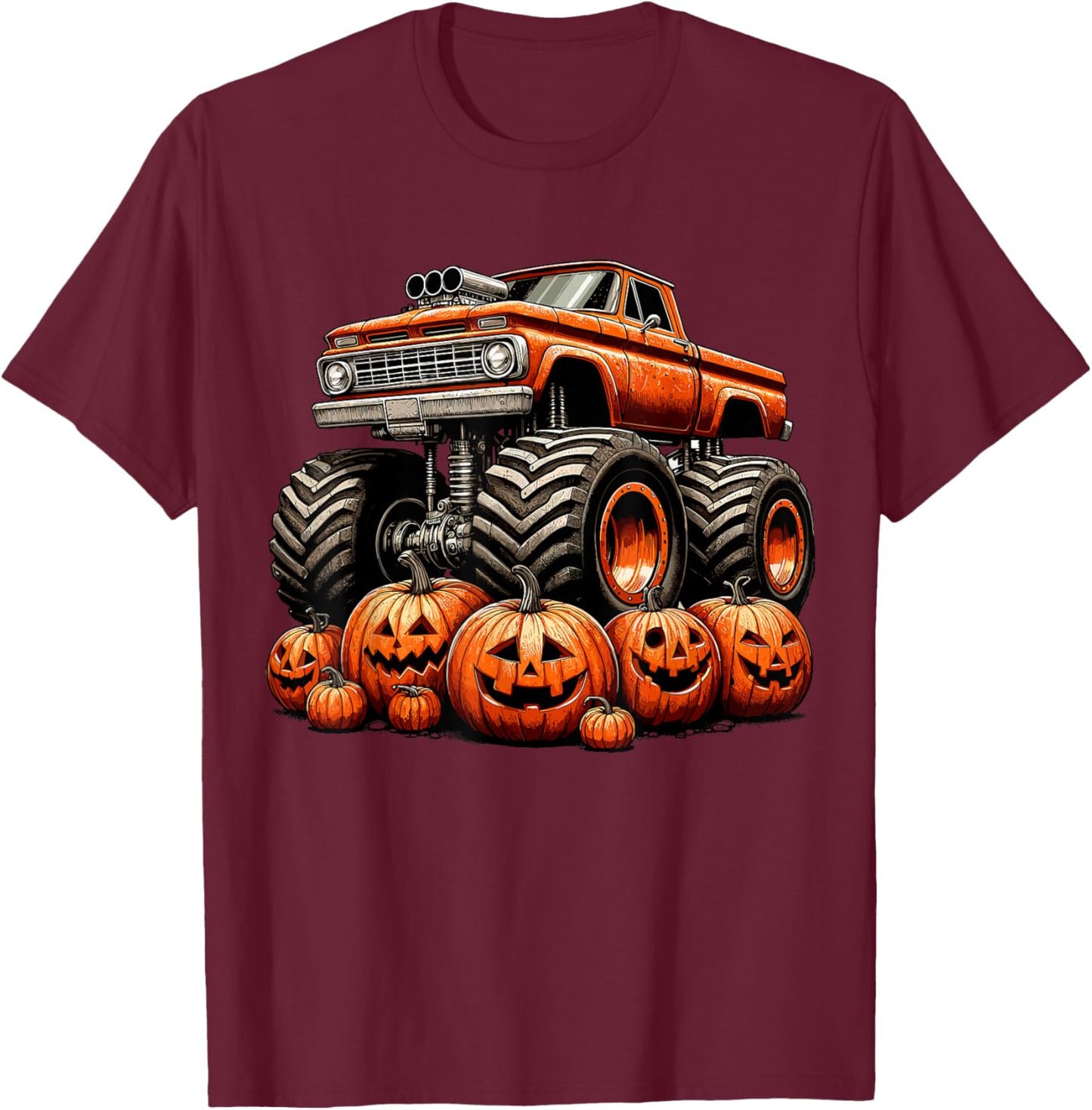 Monster Truck Pumpkin Halloween T-Shirt - T-Shirt | Maroon