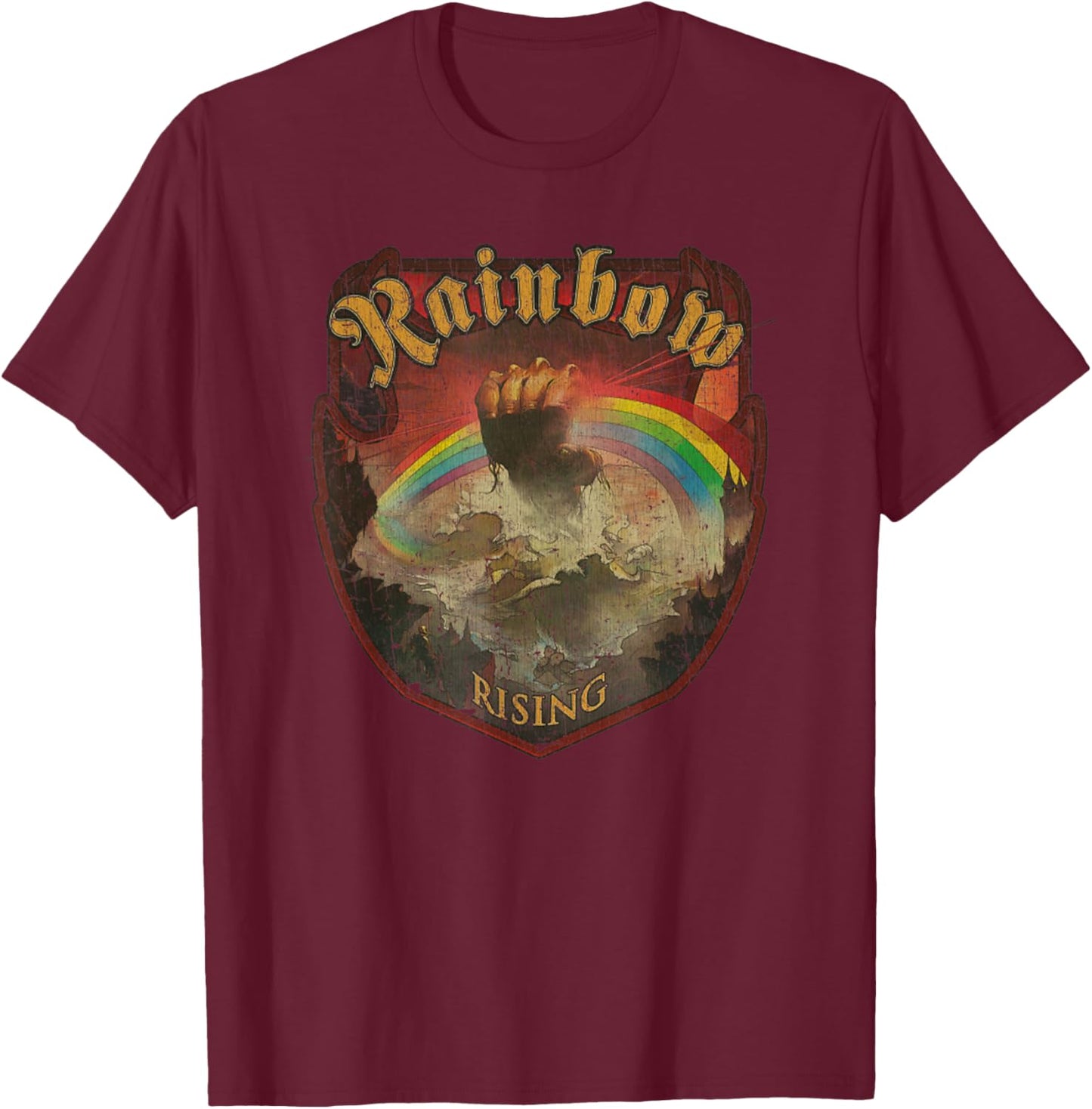 Vintage Rainbow Rising 70s Music Demon Hard Rock T-Shirt - T-Shirt | Maroon