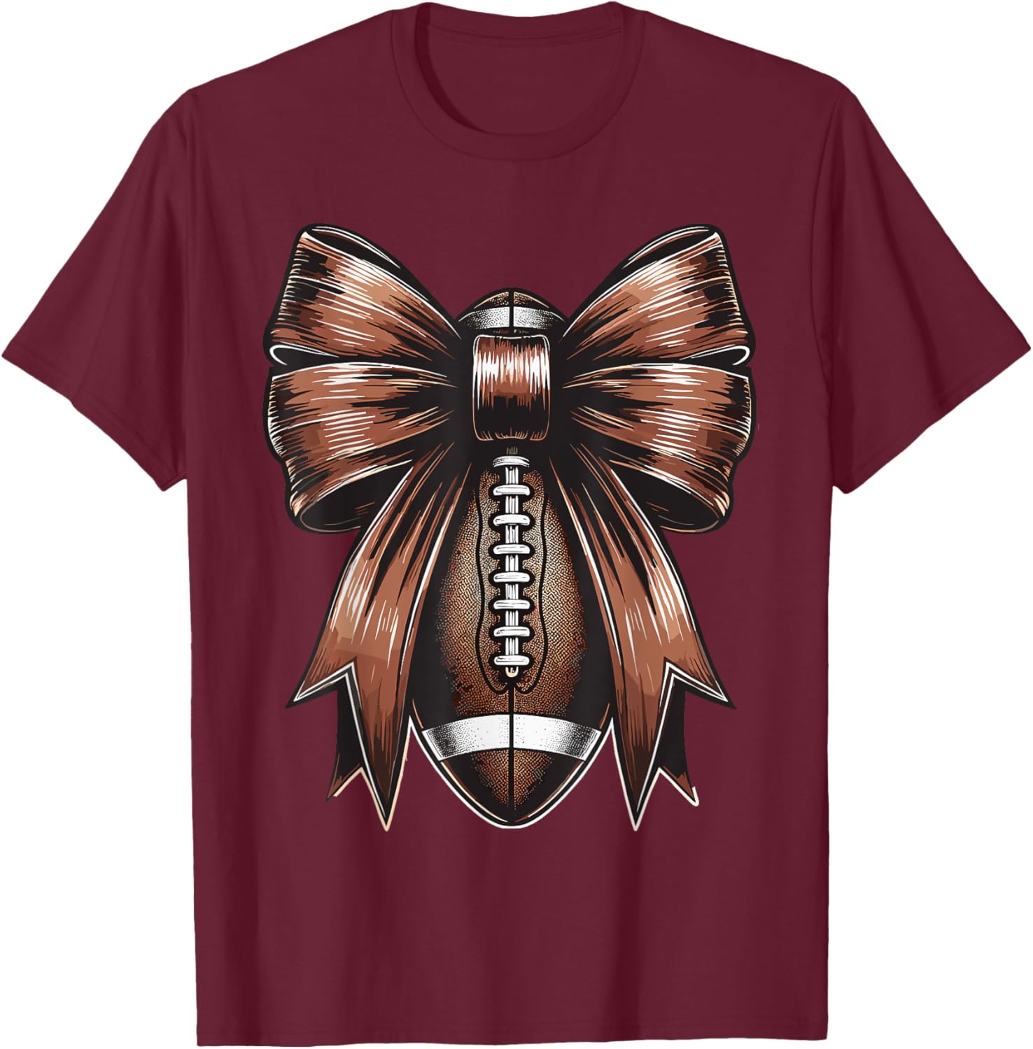 Football Coquette Bow American Football Thanksgiving Autumn T-Shirt - T-Shirt | Maroon