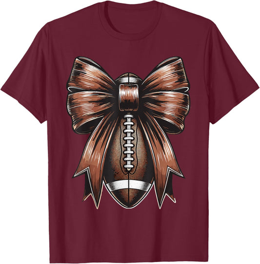 Football Coquette Bow American Football Thanksgiving Autumn T-Shirt - T-Shirt | Maroon