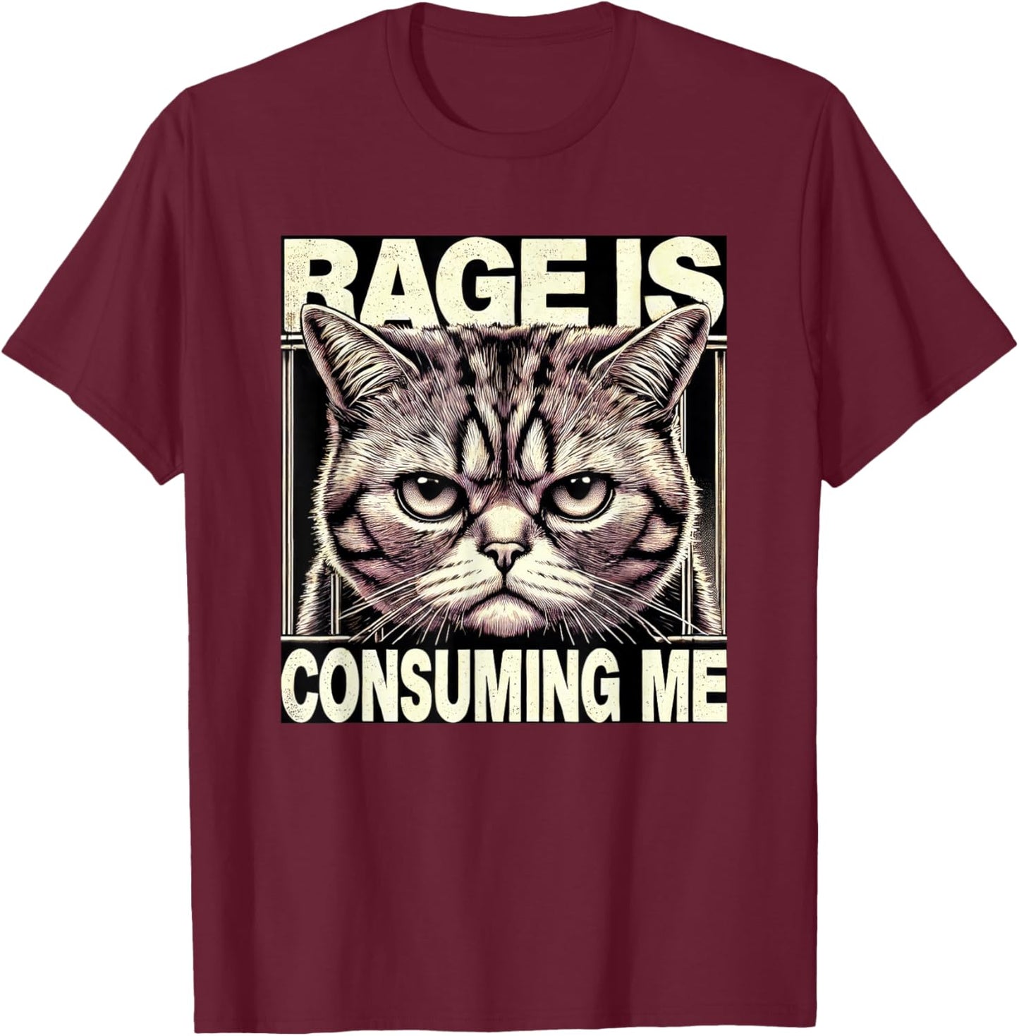 Women Men Rage Is Consuming Me Funny Cat Meme T-Shirt - T-Shirt | Maroon