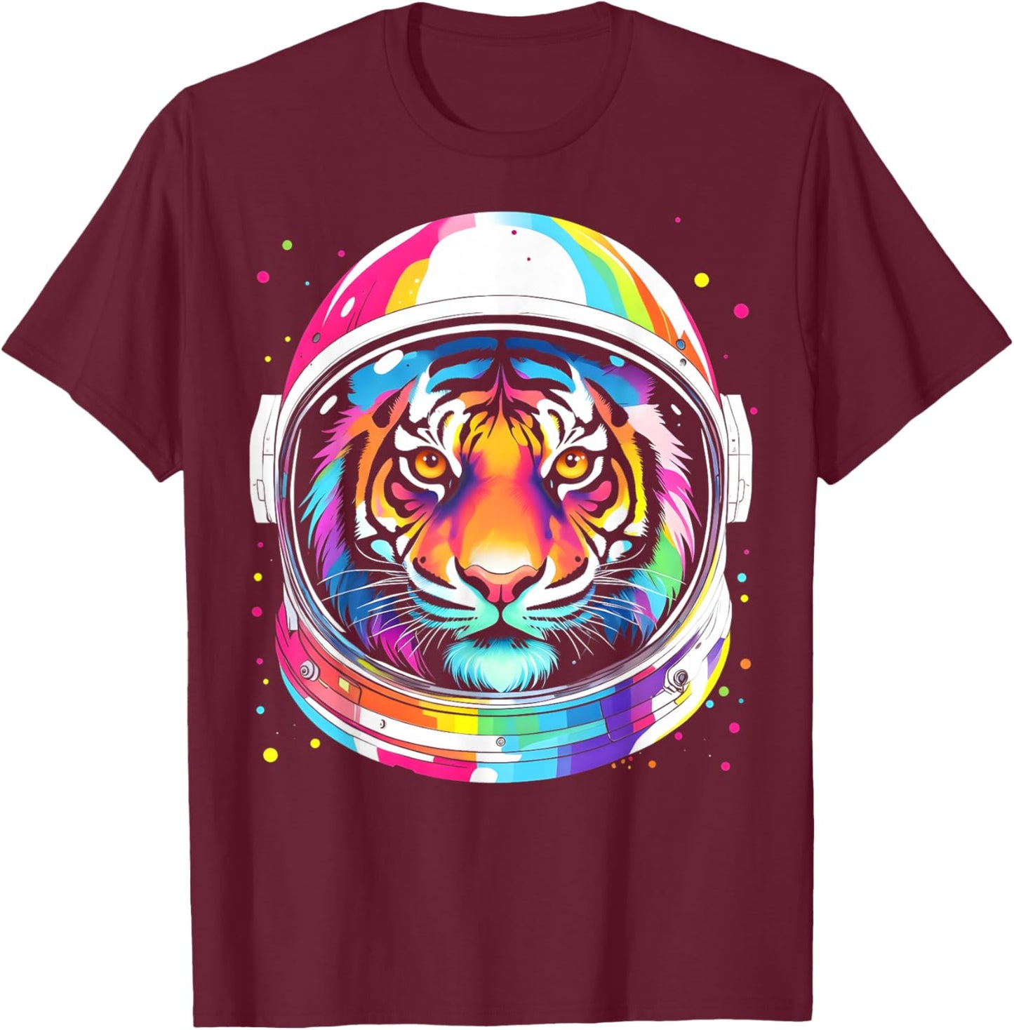 Astronaut Tiger Adventure Vibrant Colorful Space Funny T-Shirt - T-Shirt | Maroon