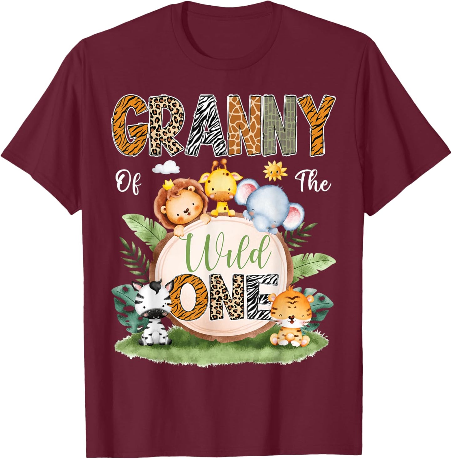 Granny Of The Wild One 1St Birthday Kids Safari Jungle T-Shirt - T-Shirt | Maroon