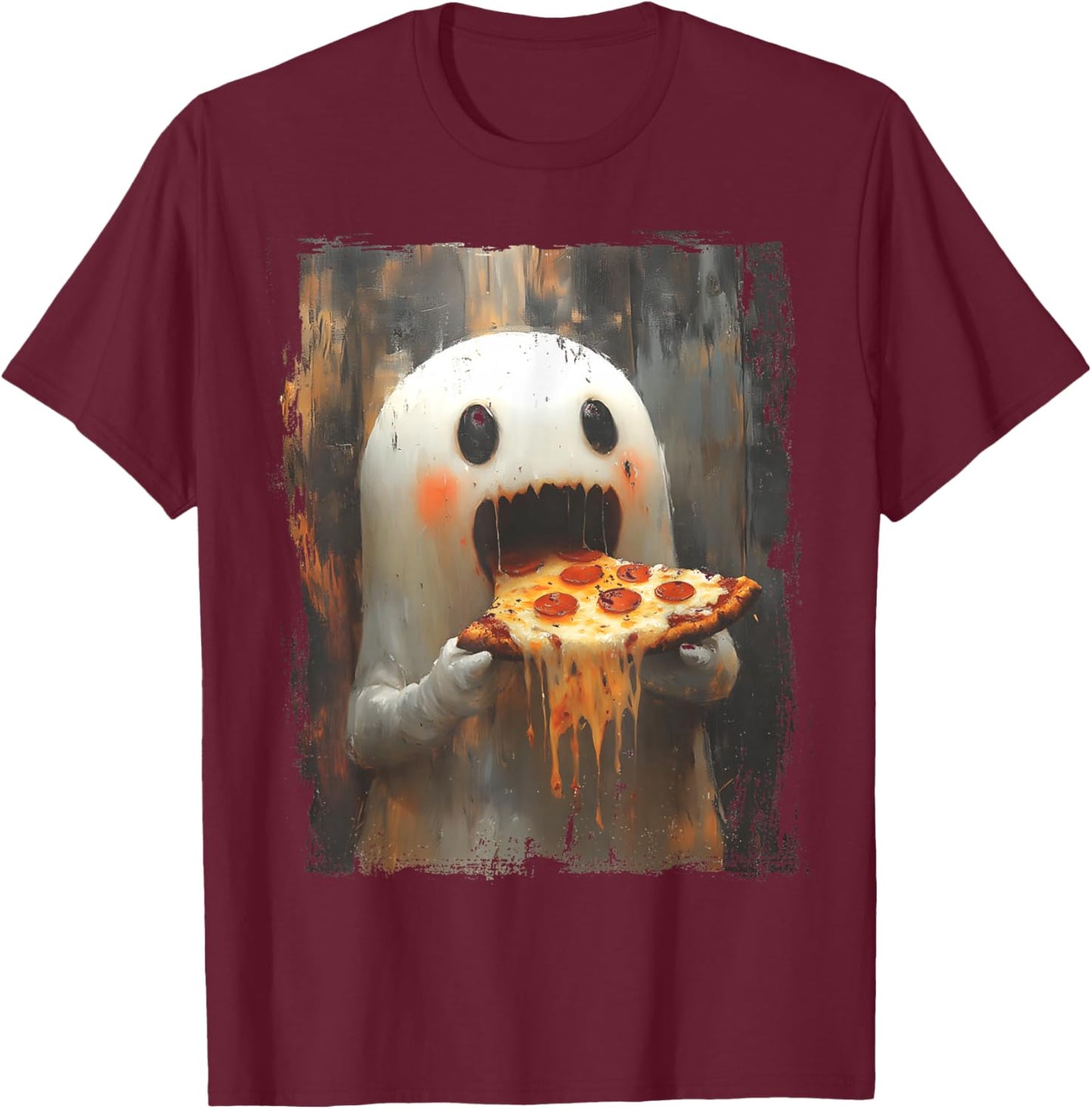Cute Pizza Ghost Eating Pizza Funny Halloween Food Lovers T-Shirt - T-Shirt | Maroon