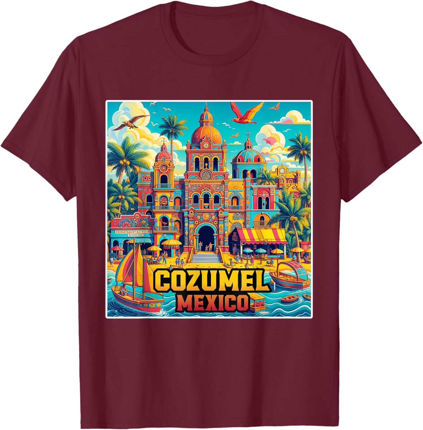 Cozumel Mexico Shirt Family Vacation Trip Vintage Retro City T-Shirt - T-Shirt | Maroon