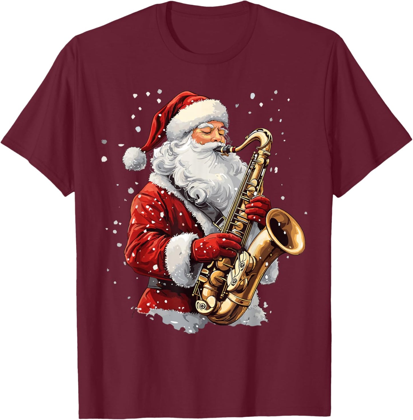 Santa Playing Saxophone Xmas Musician Saxophonist Christmas T-Shirt - T-Shirt | Maroon