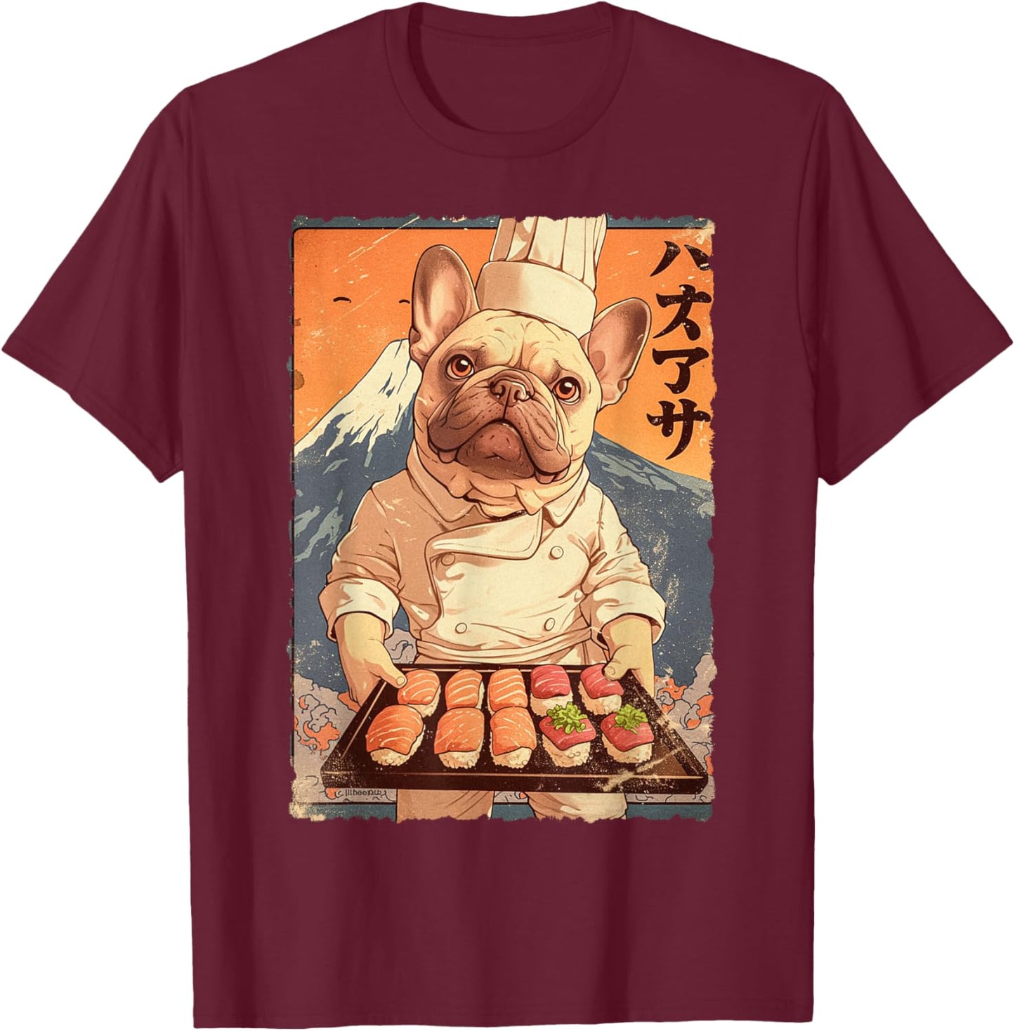 Cute Japanese Food Anime Art French Bulldog Sushi Chef Otaku Women Kids T-Shirt - T-Shirt | Maroon
