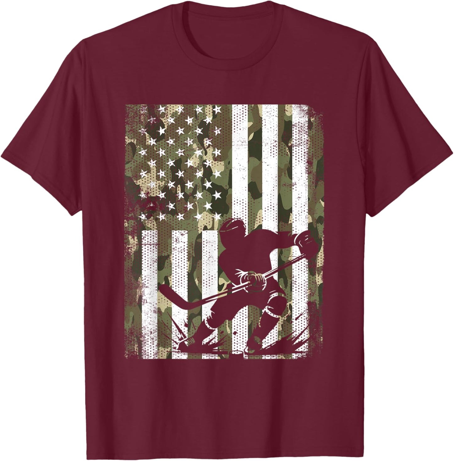 Ice Hockey Camouflage USA Flag Hockey Player Hockey Lover T-Shirt - T-Shirt | Maroon