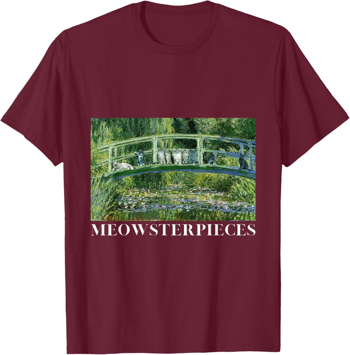 MEOWSTERPIECES Antique Oil Painting Funny Cat Lover Art Women Girls Kids T-Shirt - T-Shirt | Maroon