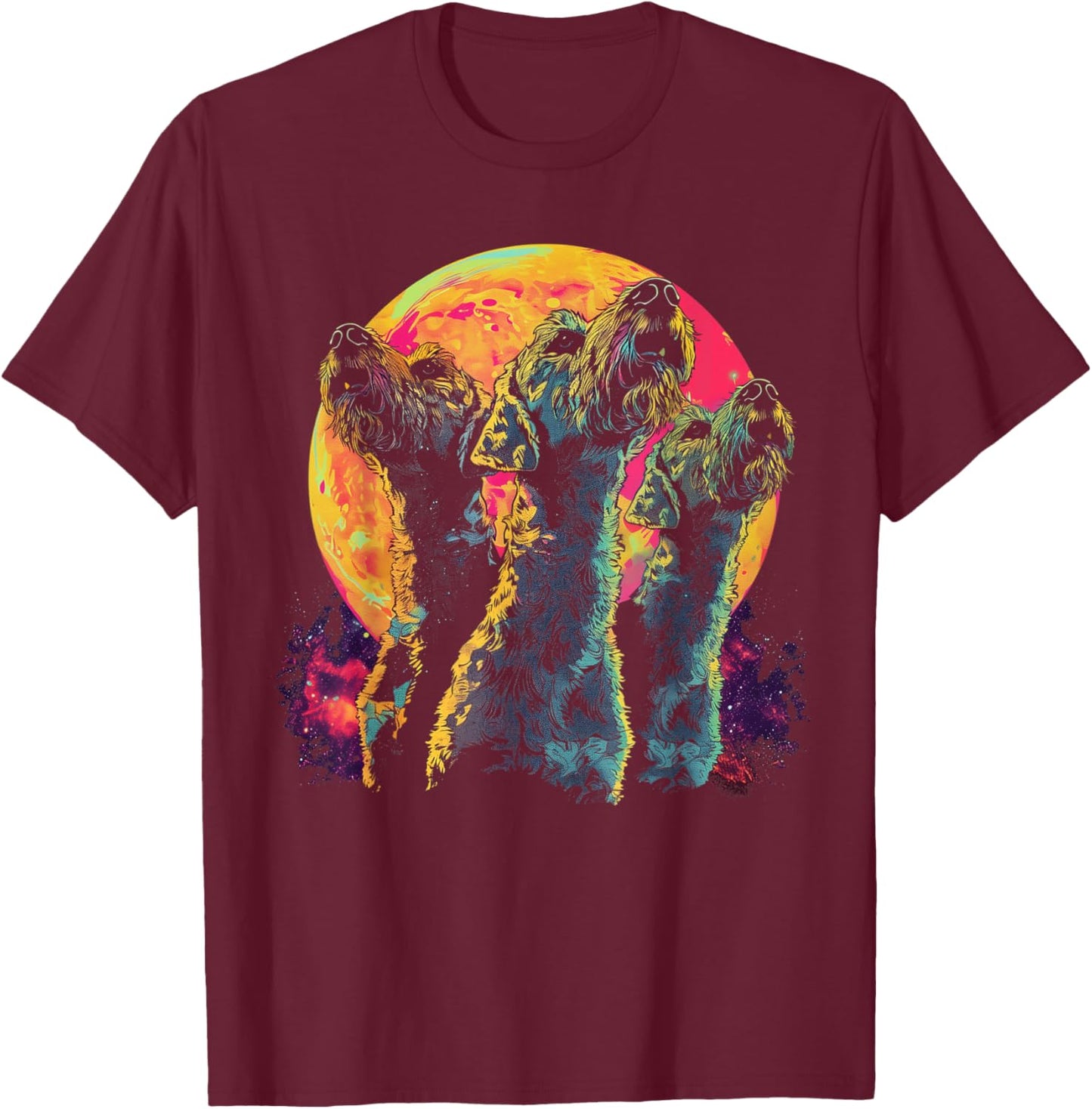 Airedale Terrier Dog Howling Moon T-Shirt - T-Shirt | Maroon