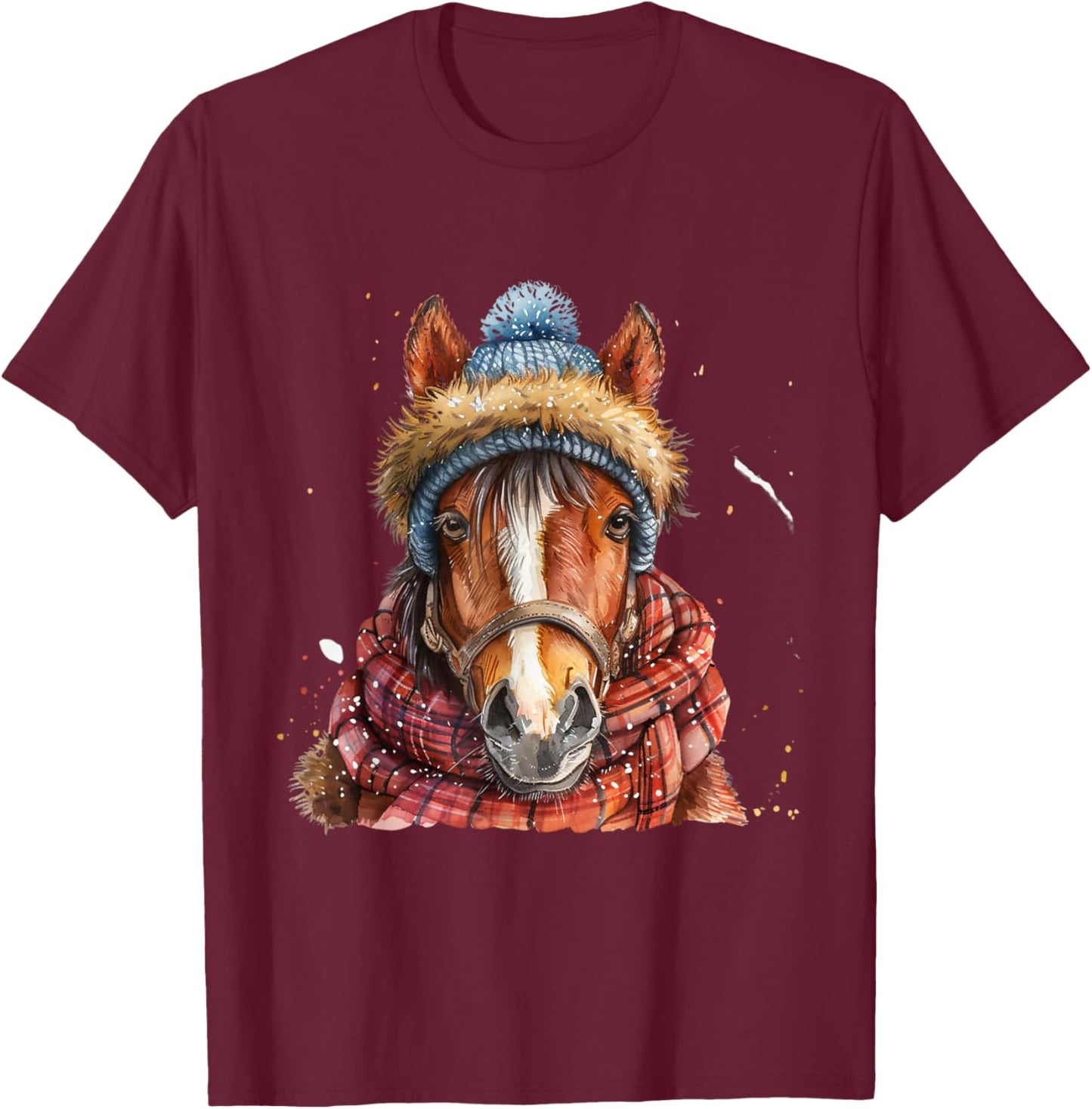 Merry Christmas Gifts For The Whole Family Adult Equestrian Horse Portrait Christmas Horseback Riding T-Shirt - T-Shirt | Maroon
