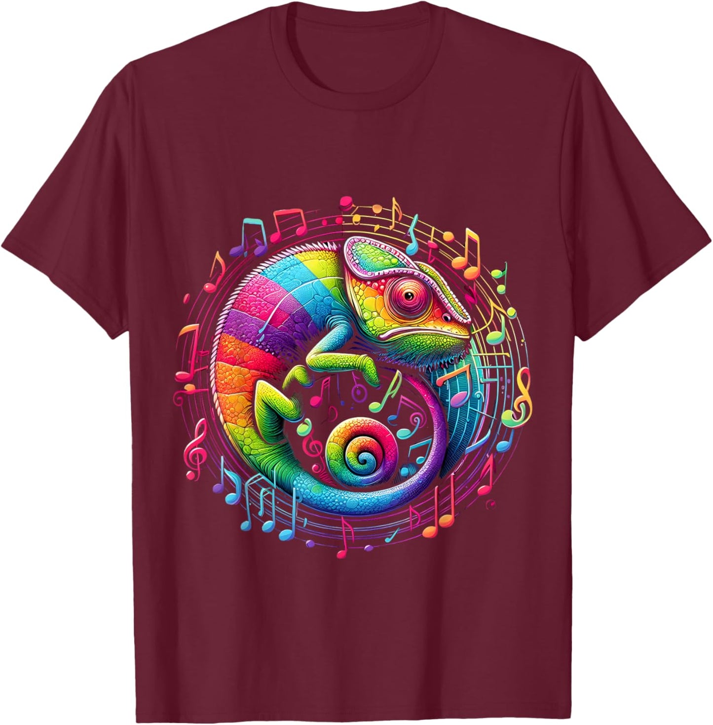 Retro Musical Chameleon Rainbow Circular Music Swirl Culture T-Shirt - T-Shirt | Maroon