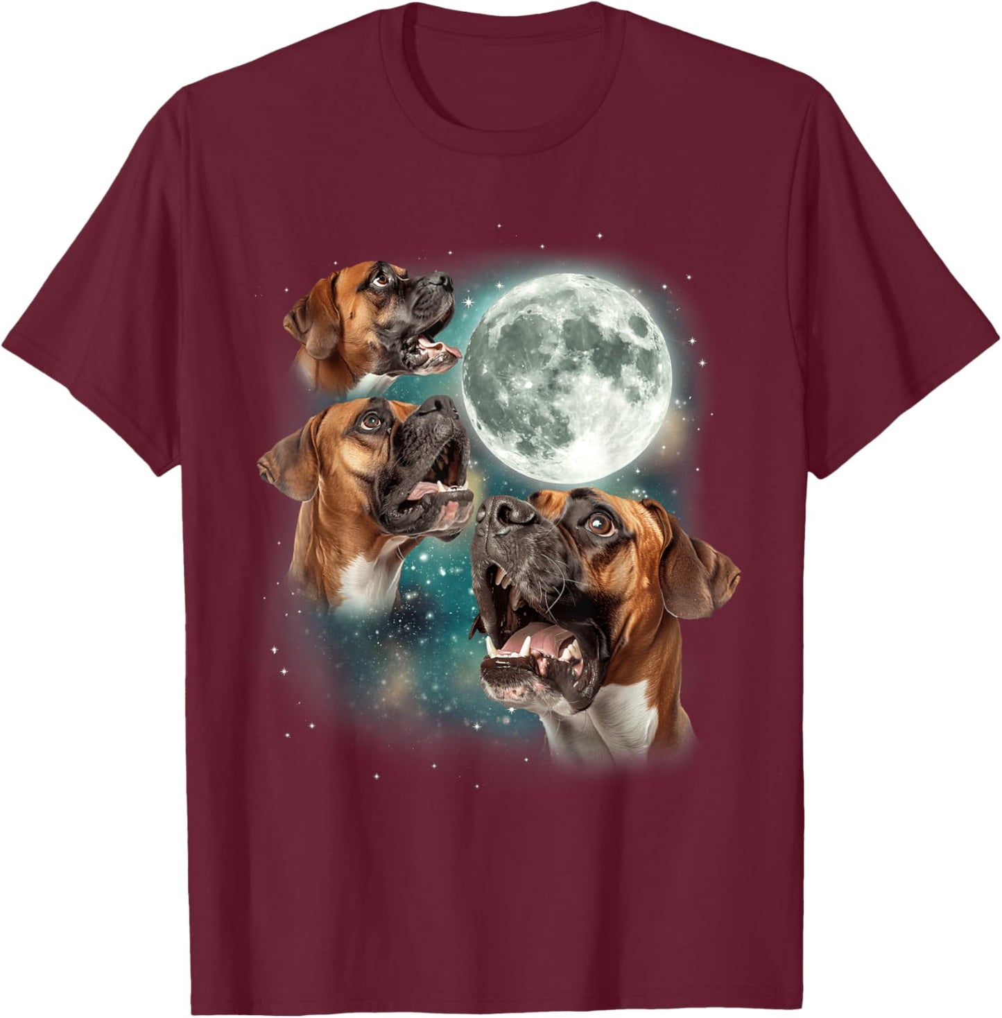 Three German Boxer Moon | Funny Howling Canine Dog Meme T-Shirt - T-Shirt | Maroon