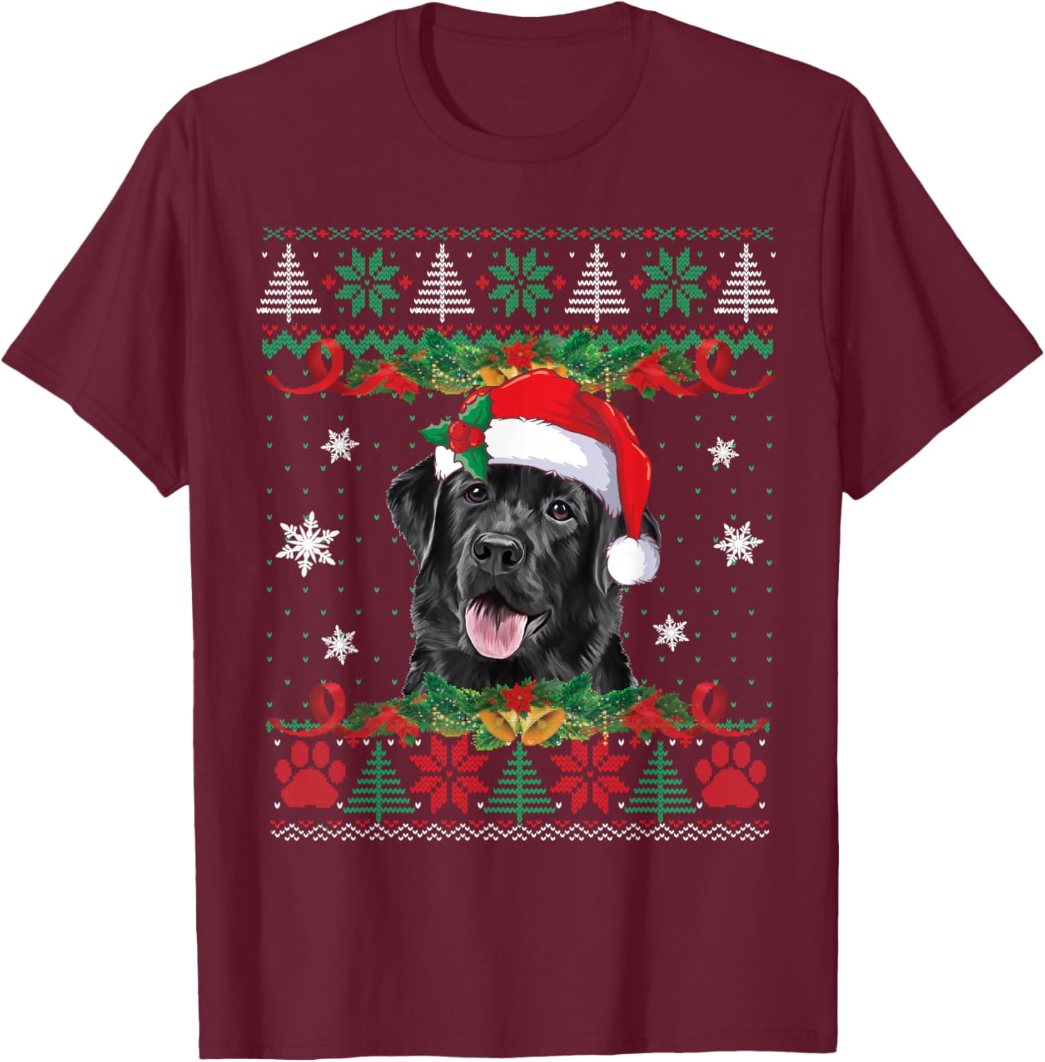 Black Lab Labrador Christmas Santa Hat Dog Ugly Sweater T-Shirt - T-Shirt | Maroon