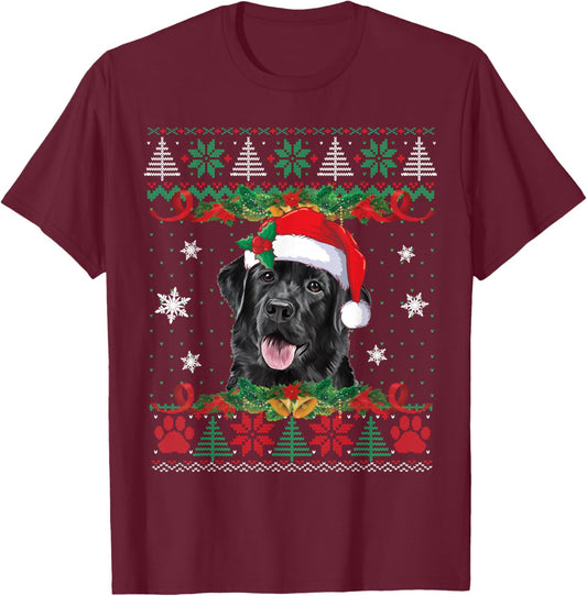 Black Lab Labrador Christmas Santa Hat Dog Ugly Sweater T-Shirt - T-Shirt | Maroon