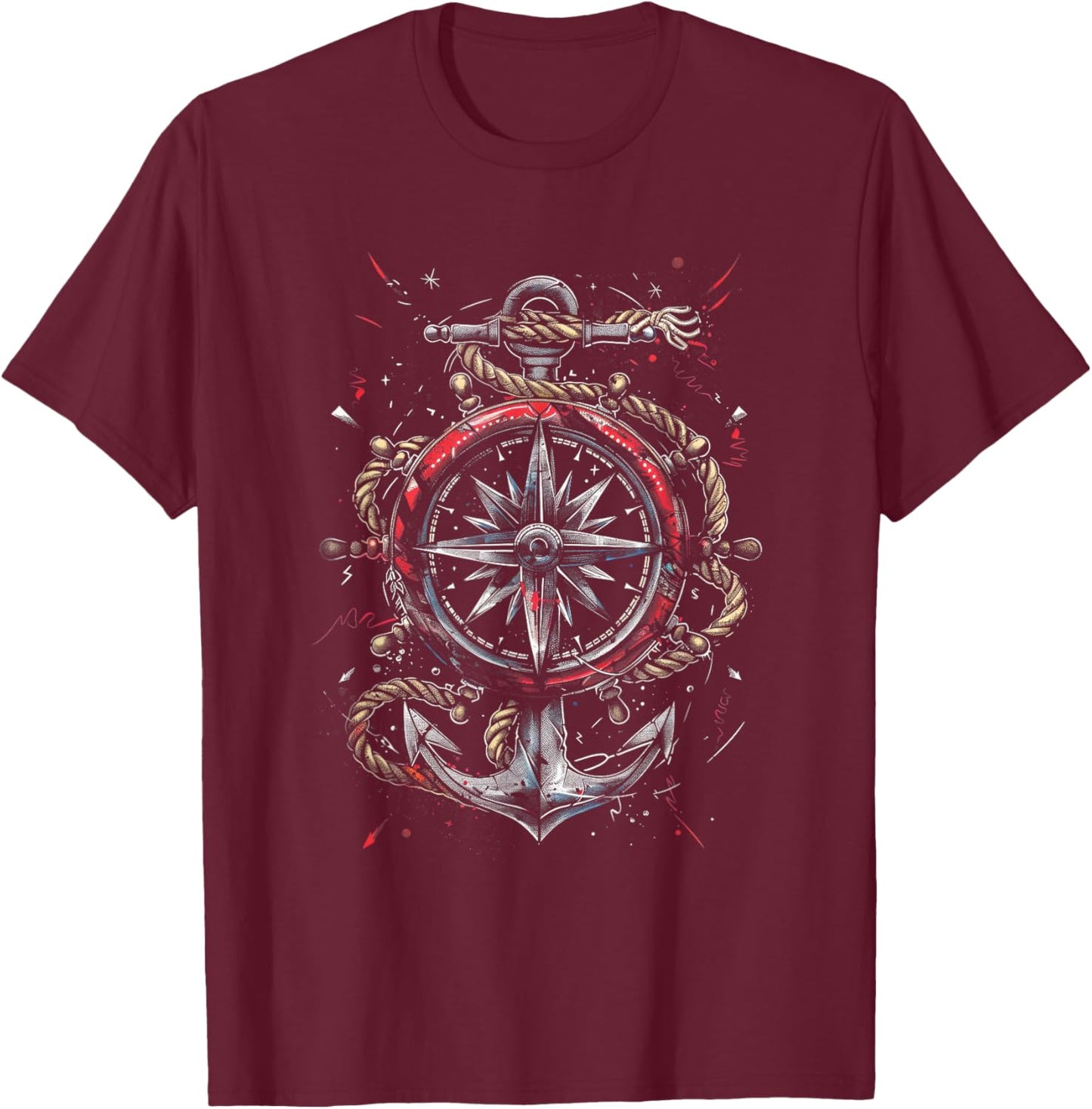 Sailor Nautical Compass Anchor Rope Compass rose T-Shirt - T-Shirt | Maroon
