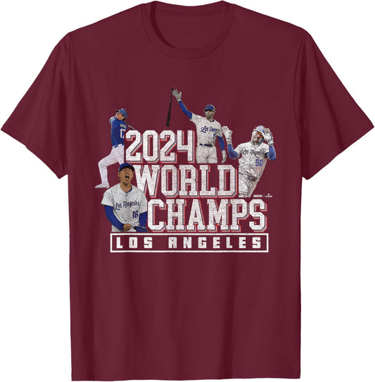 Ryno Sports 2024 World Champs LA Team 4 Players Los Angeles Baseball T-Shirt - T-Shirt | Maroon