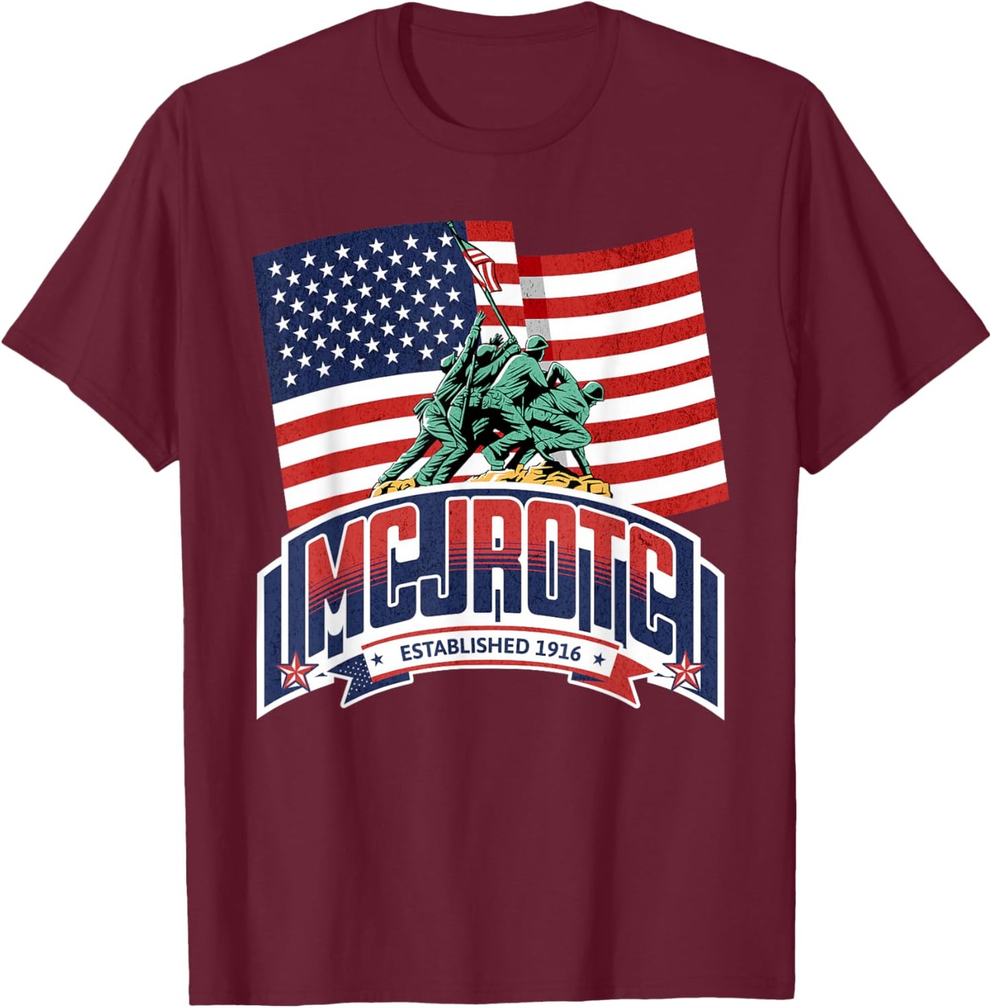 Patriotic MCJROTC Cadet Proud Military American Flag MCJROTC T-Shirt - T-Shirt | Maroon