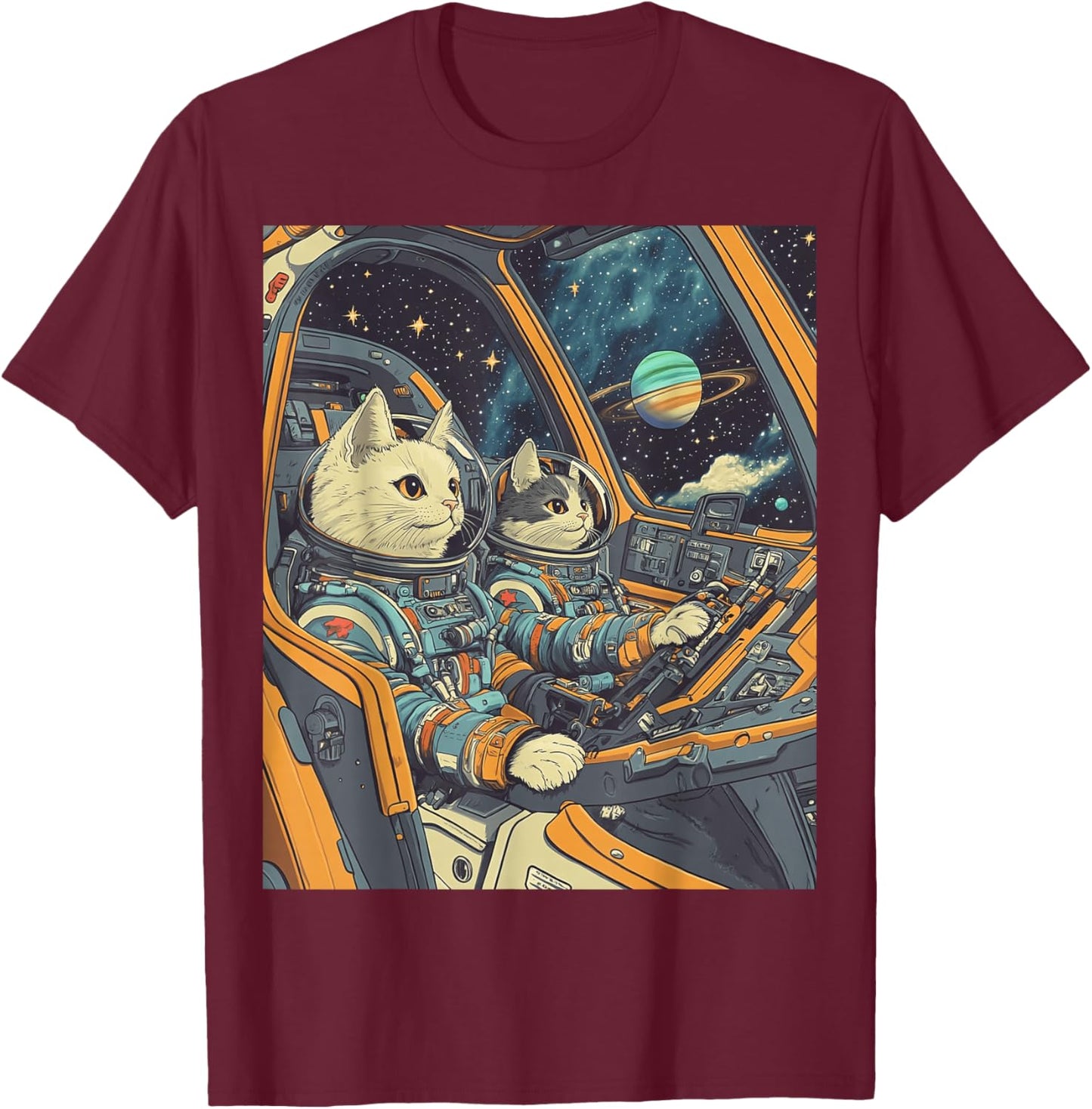 Funny Astronaut Cats Space T-Shirt - T-Shirt | Maroon
