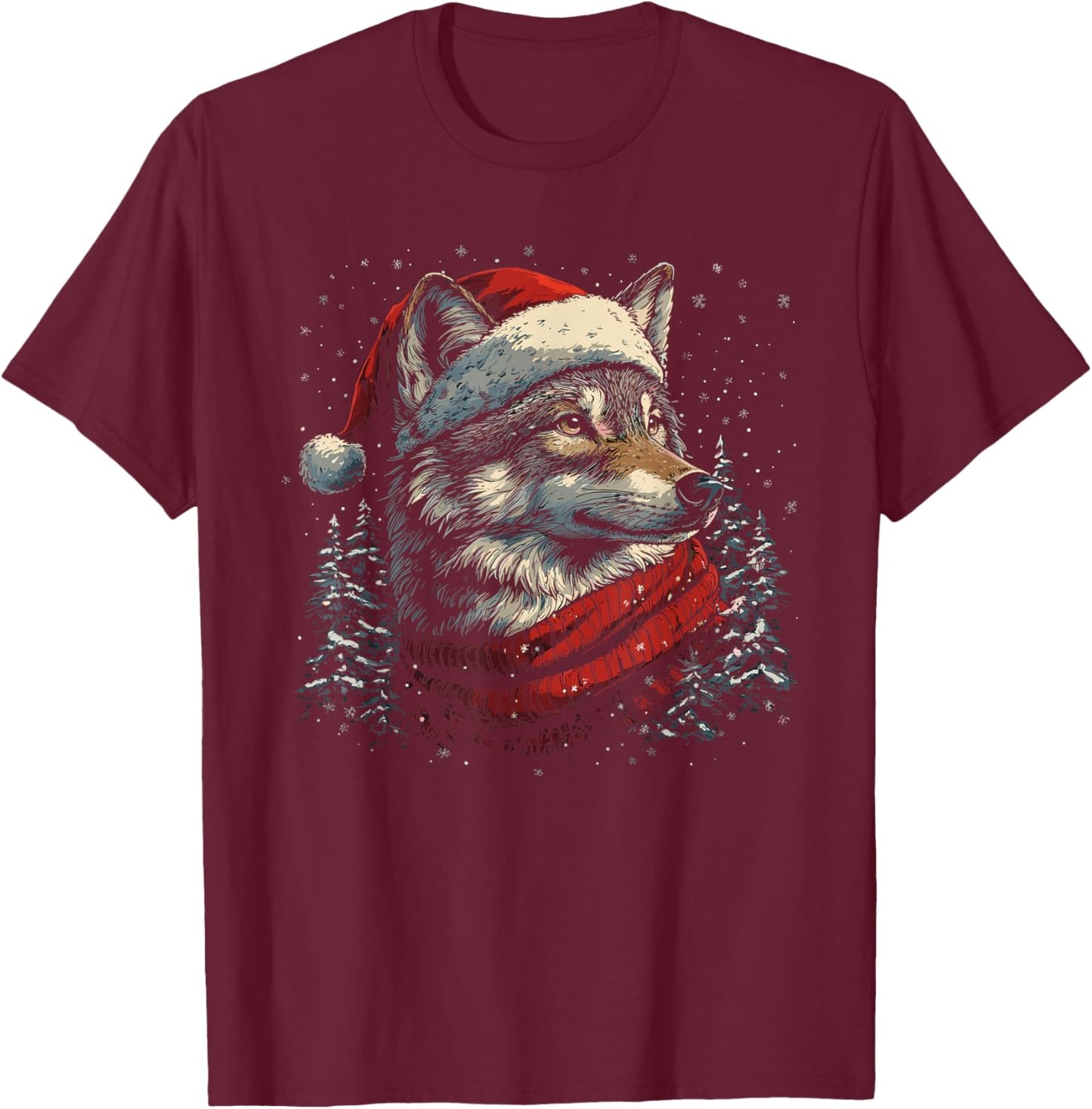 Wolf Reindeer Christmas Pajama Funny Wolves Xmas T-Shirt - T-Shirt | Maroon
