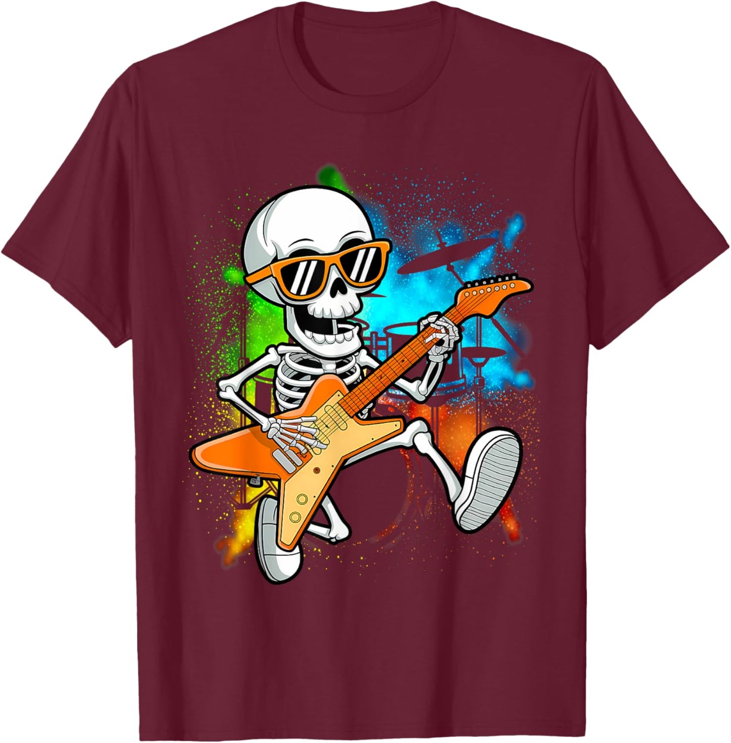 Skeleton Playing Guitar Rock & Roll Boys Kids T-Shirt - T-Shirt | Maroon