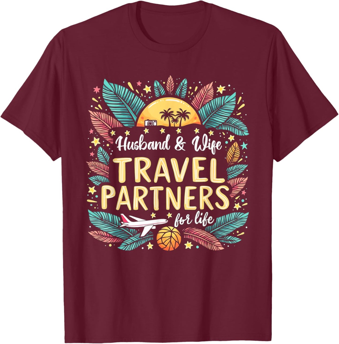 Husband And Wife Travel Partners For Life Summer Vacation T-Shirt - T-Shirt | Maroon