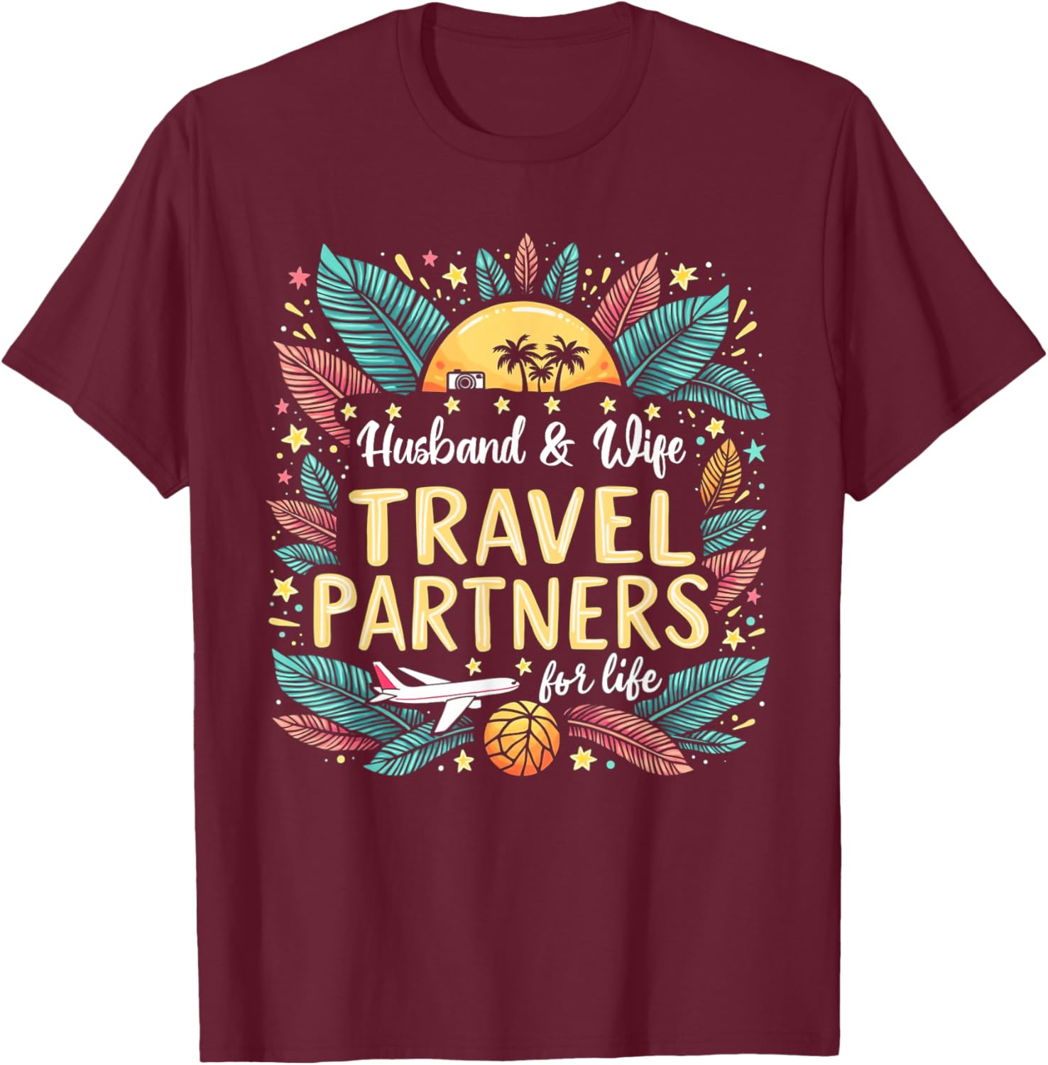 Husband And Wife Travel Partners For Life Summer Vacation T-Shirt - T-Shirt | Maroon