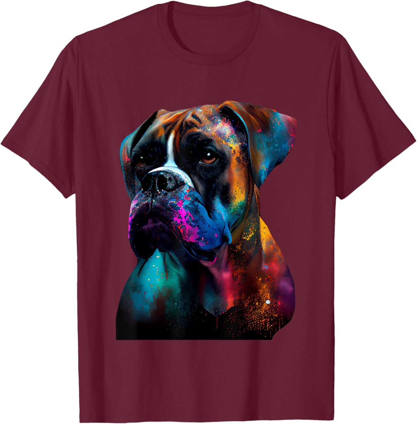 Colorful Boxer Dog Vibrant Paint Splash Women Kids T-Shirt - T-Shirt | Maroon