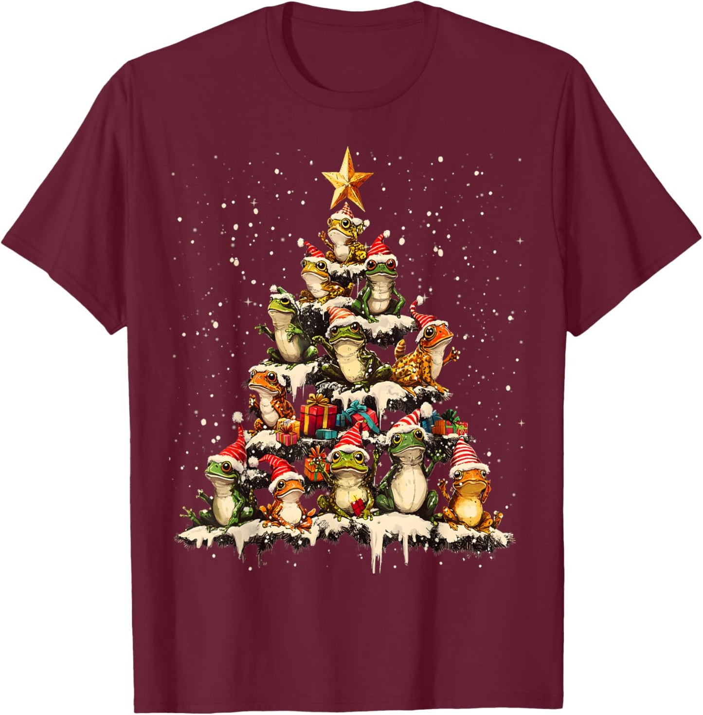 Frog Christmas Tree Ornament Decor Xmas T-Shirt - T-Shirt | Maroon