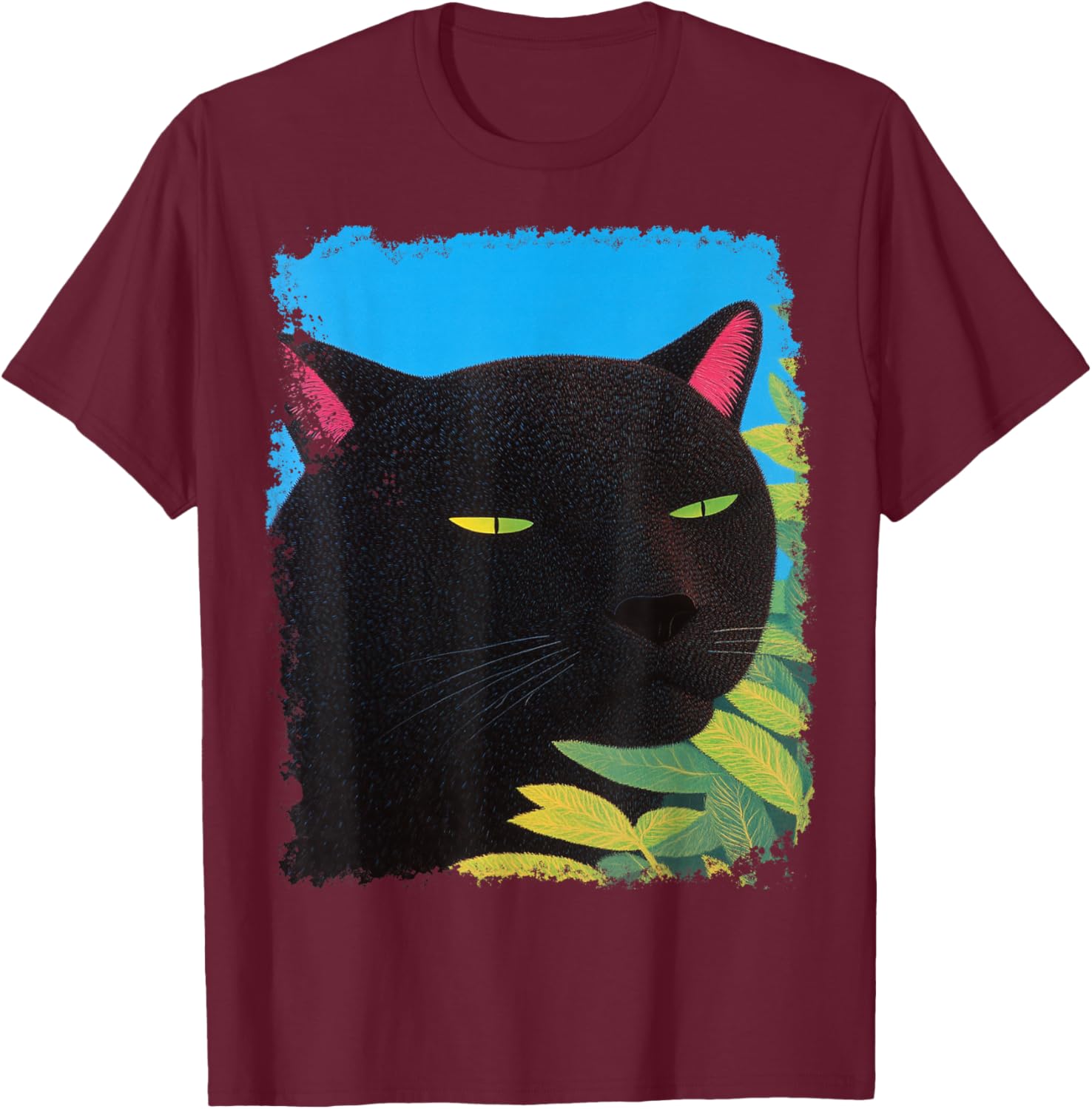 Fashion Pop Art Cat Panther Black T-Shirt - T-Shirt | Maroon