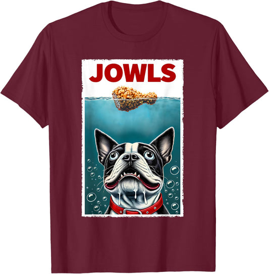 Funny Boston Terrier & Fried Chicken Parody Jowls Dog Lover Women Girls Kids T-Shirt - T-Shirt | Maroon