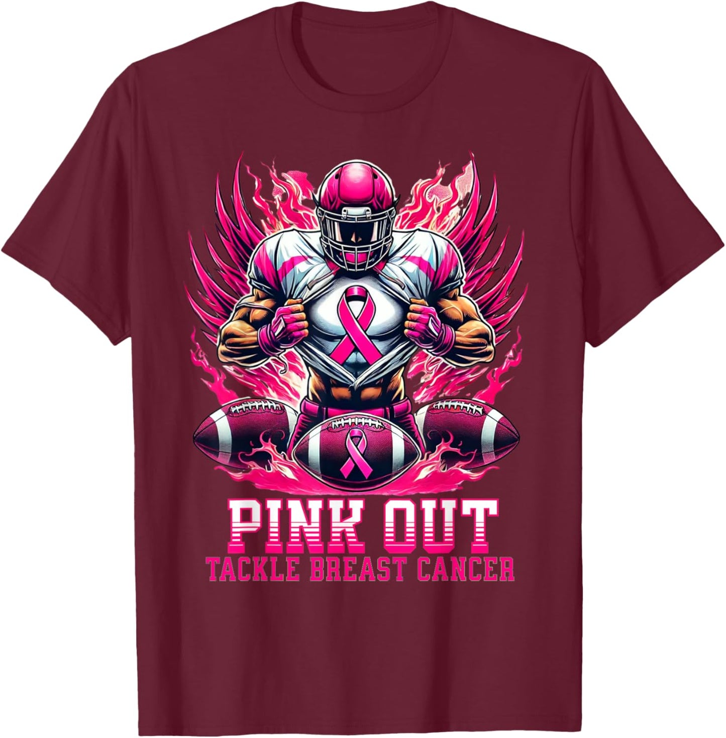 Pink Out Tackle Breast Cancer Awareness American Football T-Shirt - T-Shirt | Maroon