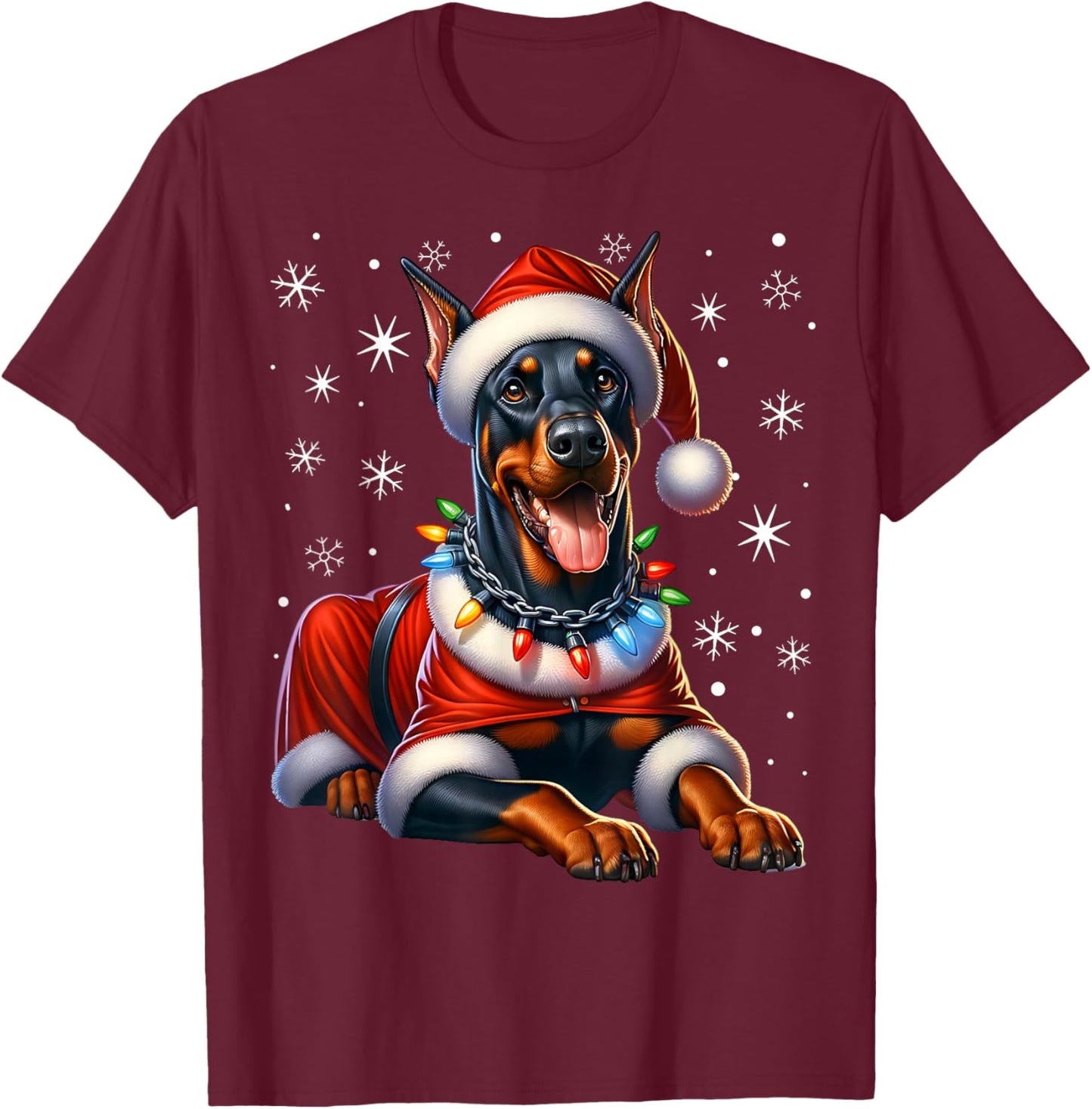 Doberman Santa Claus Costume Doberman Xmas Doberman T-Shirt - T-Shirt | Maroon