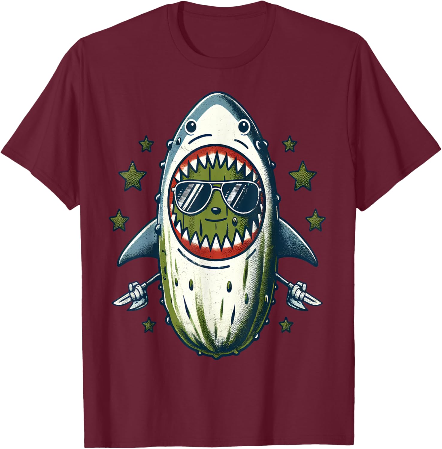 Cool Pickle Shark T-Shirt - T-Shirt | Maroon