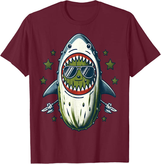 Cool Pickle Shark T-Shirt - T-Shirt | Maroon