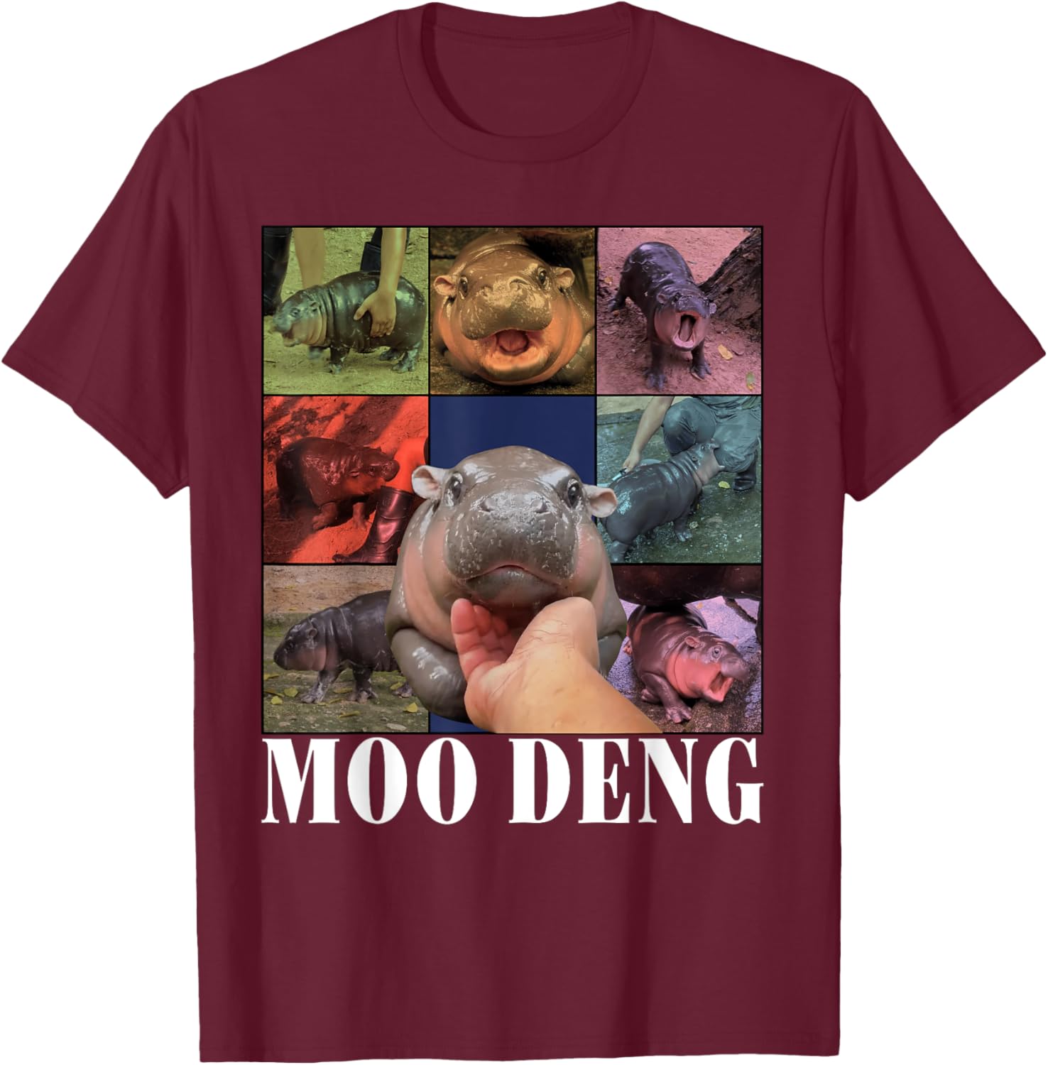Funny Moo-Deng Baby Pygmy Hippo Cute Zoo For Family T-Shirt - T-Shirt | Maroon