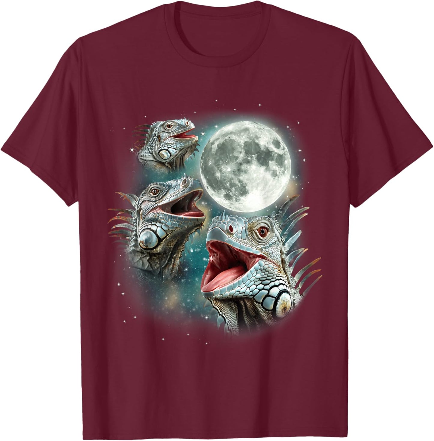 Three Iguana Moon | 3 Howling Reptiles Night Wildlife Iguana T-Shirt - T-Shirt | Maroon