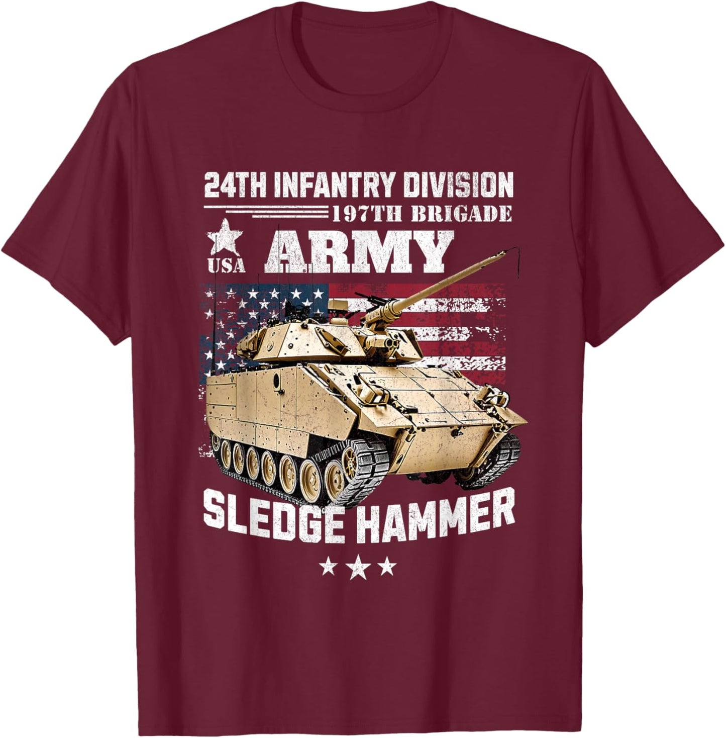Flag and Feather Patriot 24th Infantry Division 197th Brigade Army Veteran Pride Black -Adults Sleeveless Classic Fit T-Shirt - T-Shirt | Maroon