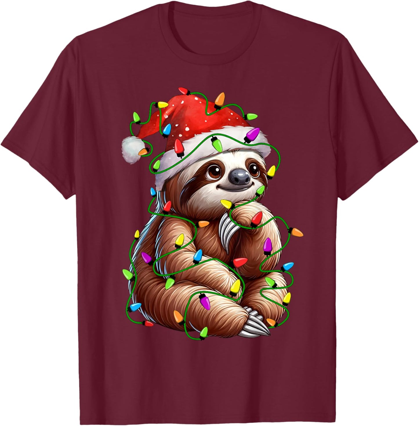 Sloth Santa Christmas Tree Lighting Xmas Funny T-Shirt - T-Shirt | Maroon