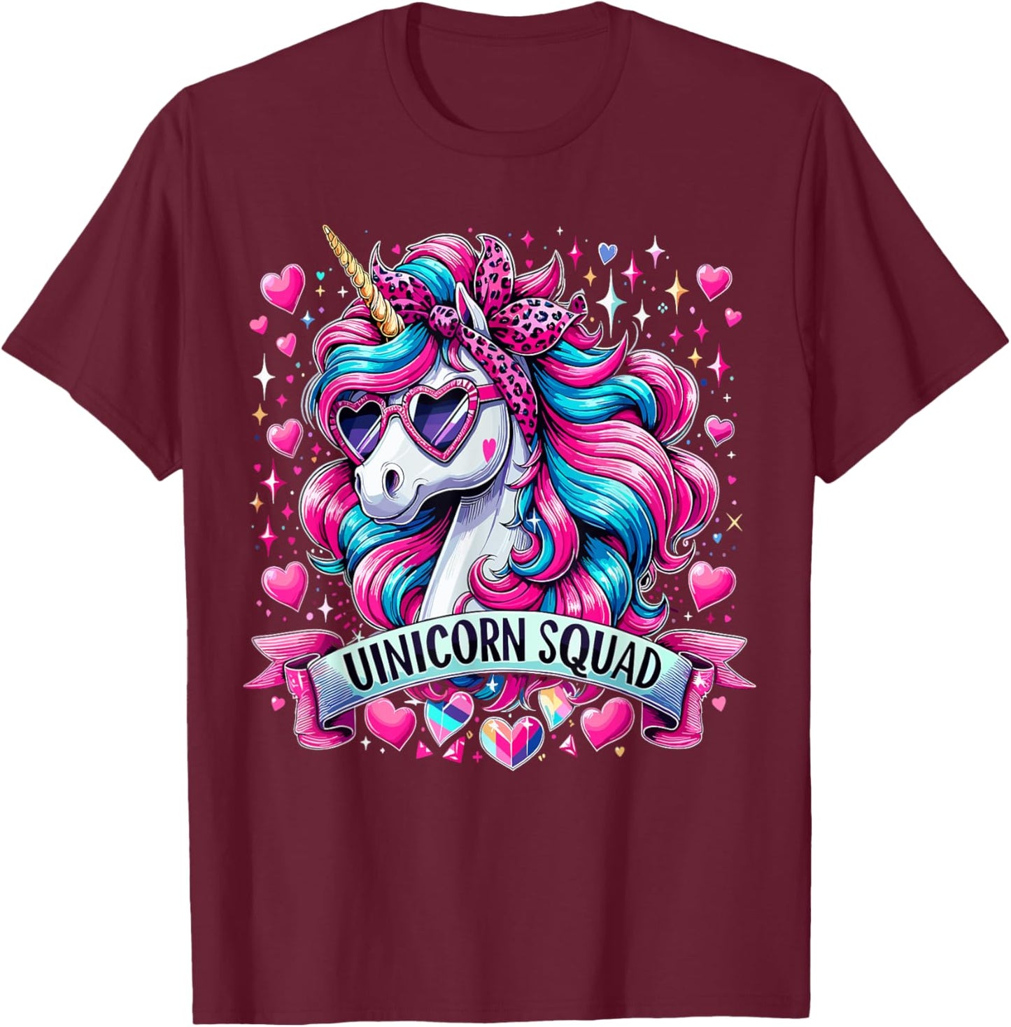 Unicorn Squad Unicorn with leopard Bandana T-Shirt - T-Shirt | Maroon