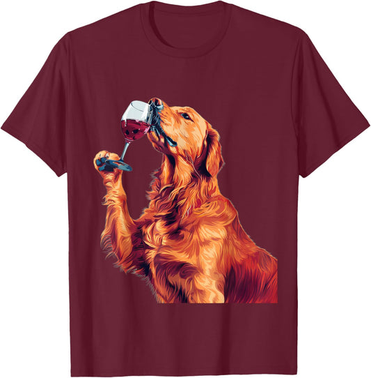 Golden Retriever Wine T-Shirt - T-Shirt | Maroon
