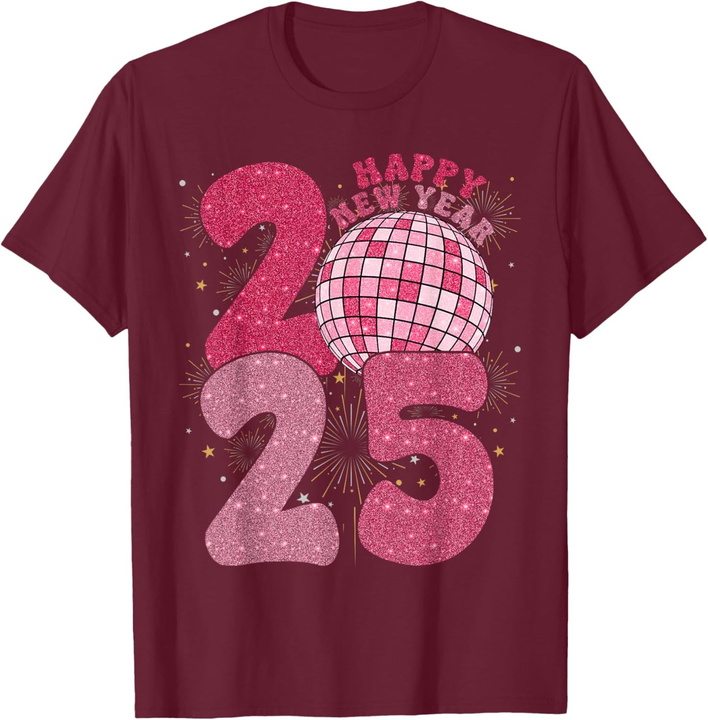 Groovy Happy New Year 2025 Disco Ball New Years Eve Party T-Shirt - T-Shirt | Maroon
