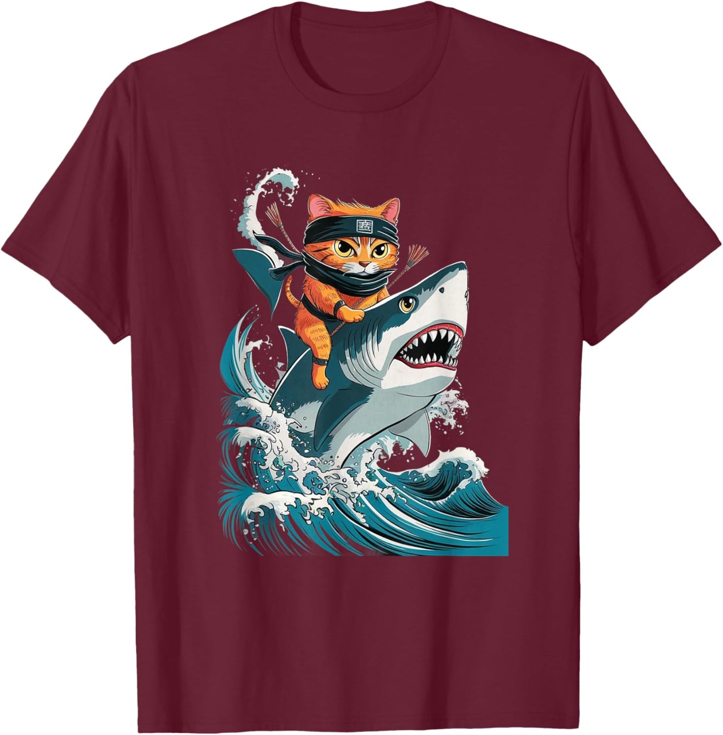 Samurai Cat Ninja Aesthetic Japanese Katana Tokyo culture Men Women Kids T-Shirt - T-Shirt | Maroon